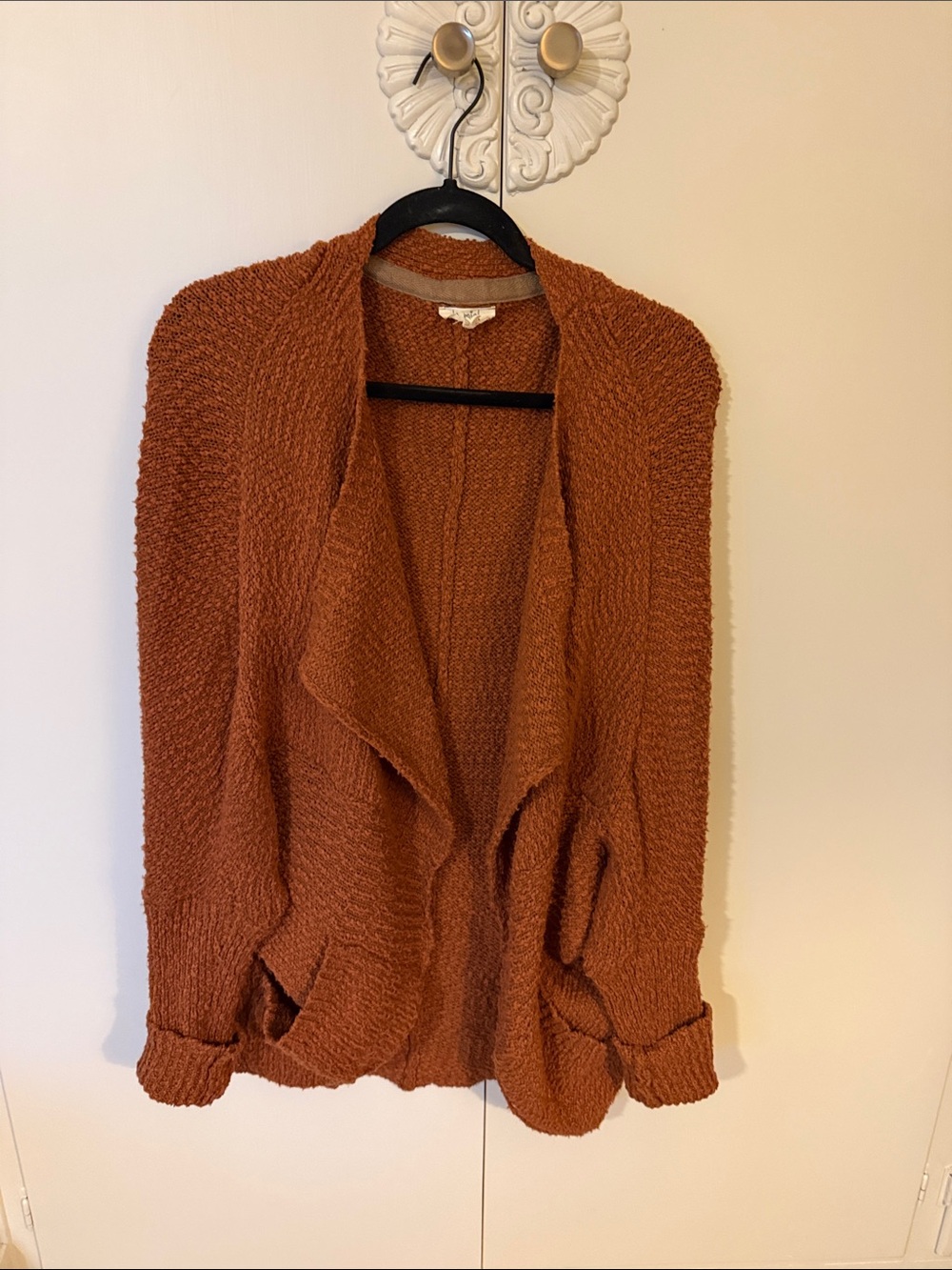 Cozy Open-Front Rust Knit Cardigan Sweater